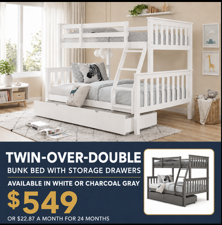 Twin Over Full Bunk Bed with Storage Drawers