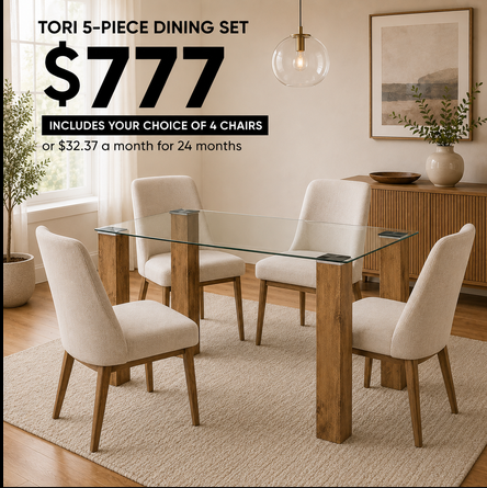Tori Glass Dining Table with Your Choice of Four Chairs