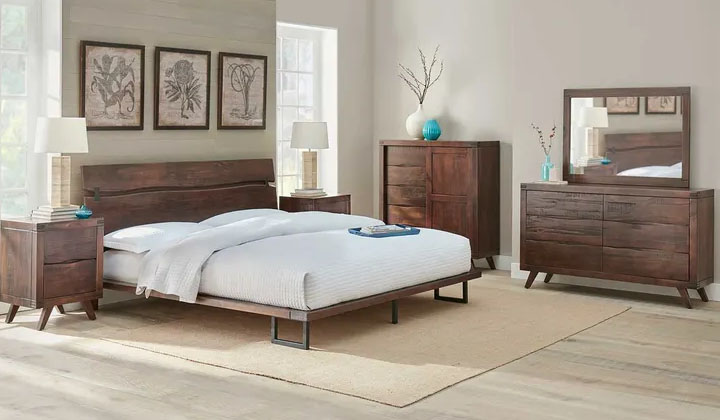 "Modern queen bedroom set on display at Home Furniture Outlet in Windsor, Ontario."
