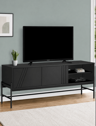 TV Stand - 60"L Black with Storage