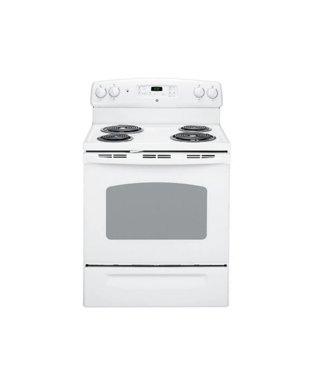 GE JCBP240DMWW Electric Range, 5 cu. ft. Capacity, 30 inch Exterior Width, 4 Burners, Storage Drawer, Self Clean, 2,400 Watts Highest Burner Element, White colour
