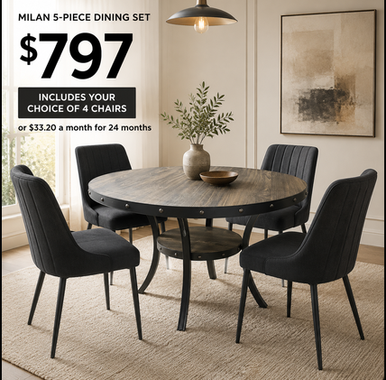 Milan Round Dining Table with Your Choice of Four Chairs