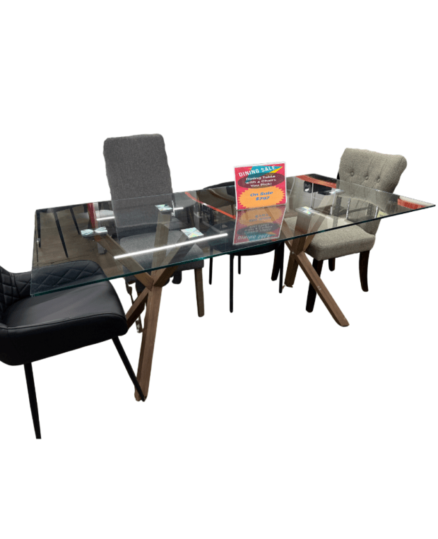 Santino Glass Dining Table – Pick Any 4 Chairs