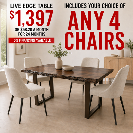 Live Edge Dining Table with Your Choice of 4 Chairs