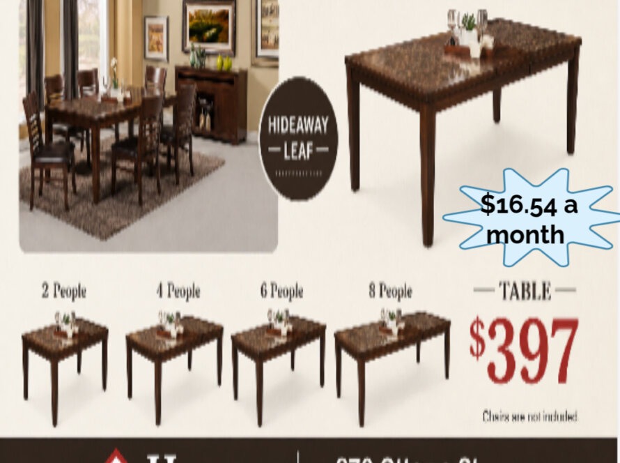 "Modern dining room table at Home Furniture Outlet in Windsor Ontario."