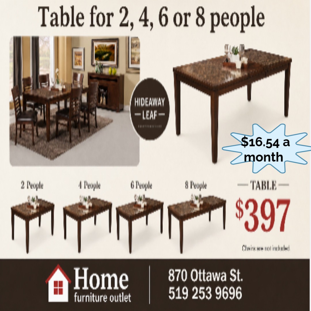 "Modern dining room table at Home Furniture Outlet in Windsor Ontario."