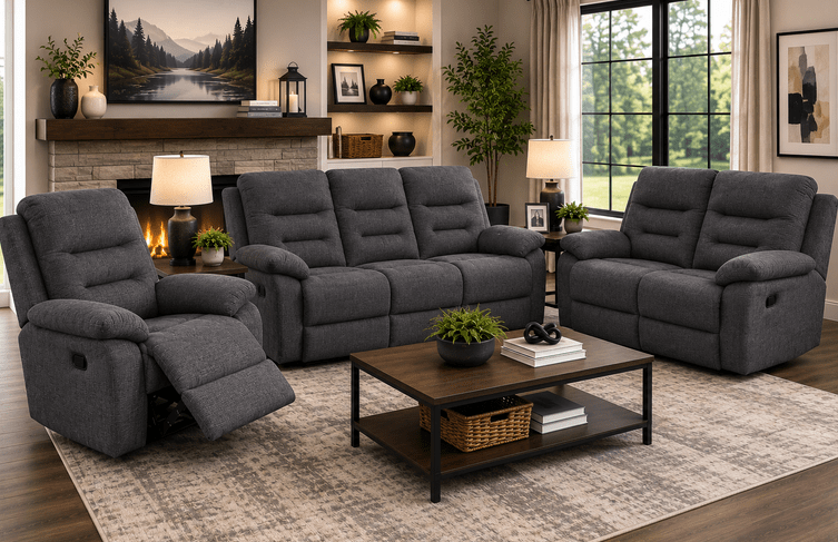 three piece reclining love seat with USB charger
