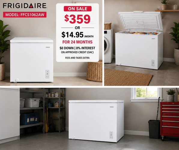 Frigidaire FFCS1062AW 10 Cu. Ft. Chest Freezer | Manual Defrost | White | Home Furniture Outlet Windsor