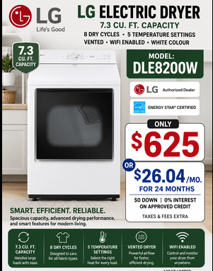 LG DLE8200W 7.3 Cu. Ft. Electric Dryer – Energy Star® Certified | Home Furniture Outlet Windsor