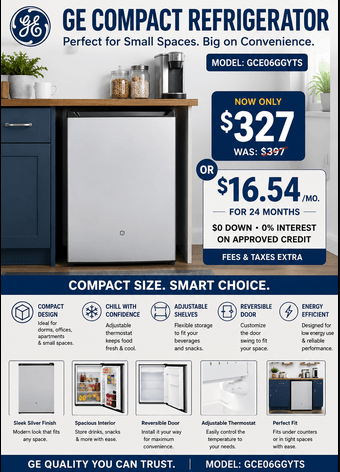 GE 5.6 Cu. Ft. Compact Refrigerator – Stainless Steel | Energy Star® | Home Furniture Outlet Windsor