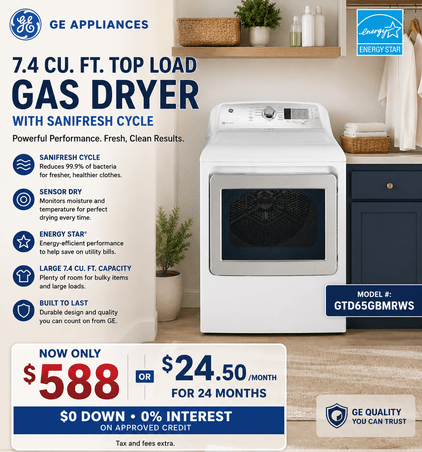 GE GTD65GBMRWS 7.4 Cu. Ft. Gas Dryer with SaniFresh Cycle | Home Furniture Outlet Windsor