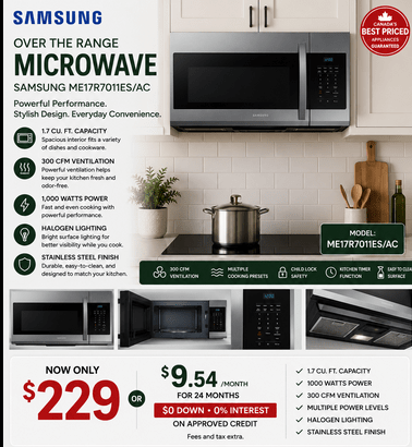 Samsung ME17R7011ES/AC 1.7 Cu. Ft. Over-the-Range Microwave | Home Furniture Outlet Windsor
