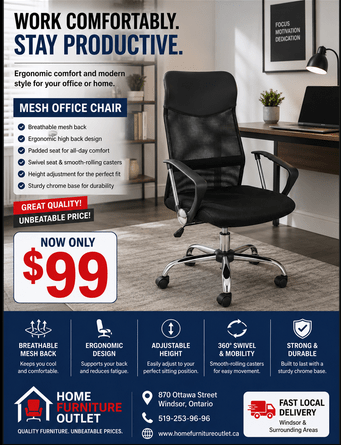 Mesh Ergonomic High-Back Office Chair with Armrests | Home Furniture Outlet Windsor