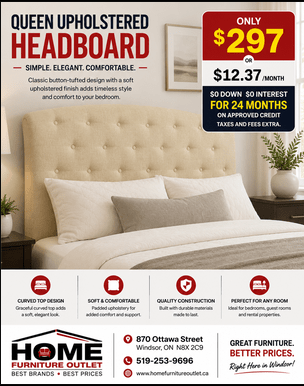 Queen Upholstered Headboard for Sale in Windsor | Home Furniture Outlet