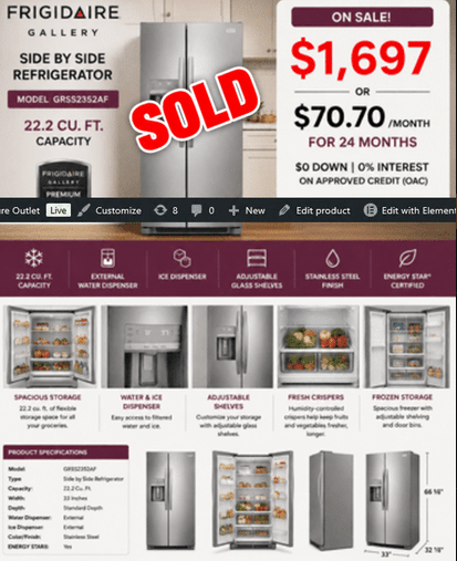 Frigidaire Gallery GRSS2352AF 33" Side-by-Side Refrigerator | 22.2 Cu. Ft. Stainless Steel | Home Furniture Outlet Windsor
