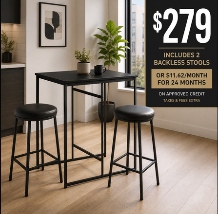 Modern Black Pub Table with Two Backless Stools