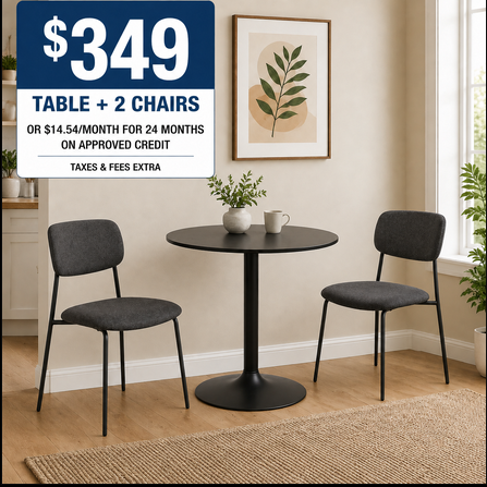 Modern Round Black Dining Table with Two Chairs