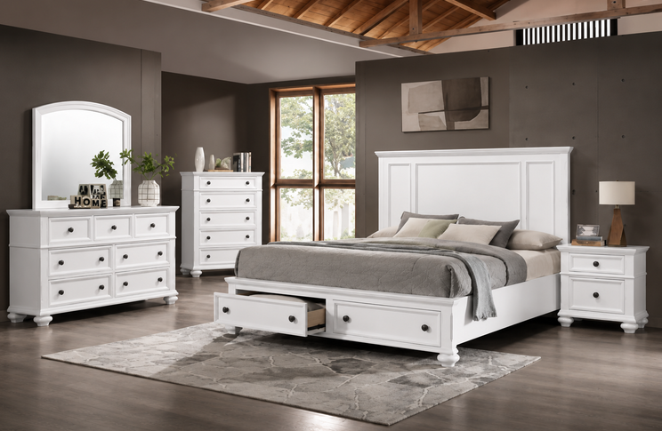 Parks white Panel Bed with Storage – 6-Piece Bedroom Set | Windsor, Ontario