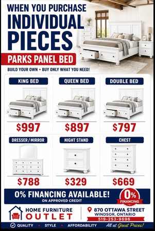 Parks white Panel Bed with Storage – 6-Piece Bedroom Set | Windsor, Ontario - Image 2