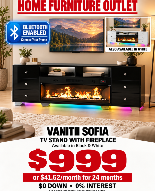 TV Stand with Fireplace Windsor – Bluetooth Enabled