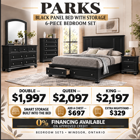 Parks Panel Bed with Storage – 6-Piece Bedroom Set | Windsor, Ontario