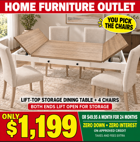Lift-Top Storage Dining Table Windsor | 4 Chairs Included