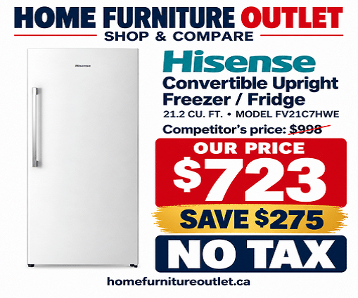 Hisense Upright Freezer Windsor – $723, No Tax