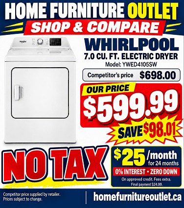 Whirlpool YWED4105SW Dryer Windsor | $599.99 No Tax